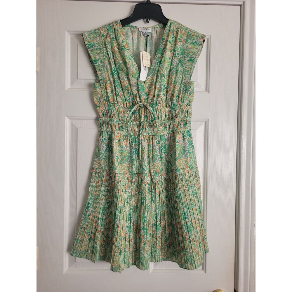 Current Air Meg Dress Small NWT $88 Green Abstract Print V-Neck Sleeveless